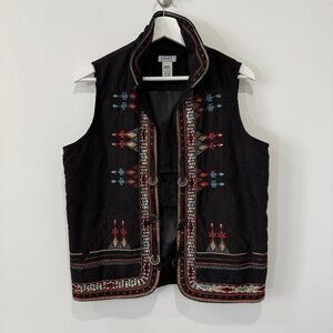 Graff Southwestern Style Black Vest with Colorful Embroidery Size M
